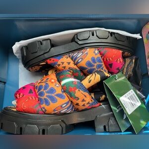 FARM Rio Brazil Scarf Mixed Prints Chunky Lug Shoes Puffy Sandals NWT BOX 9 40
